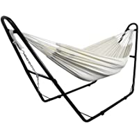 Todeco Cama Colgante- Hamaca- Beige- con Soporte Tipo-H- Brasileño- Algodón- Capacidad: para 2 Personas- Alto: Ajustable